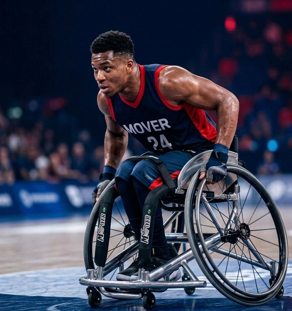 Atleta de basquete em cadeira de rodas esportiva Mover